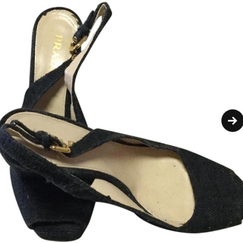 Prada Black Tweed Peep Toe Slingback Wedges
